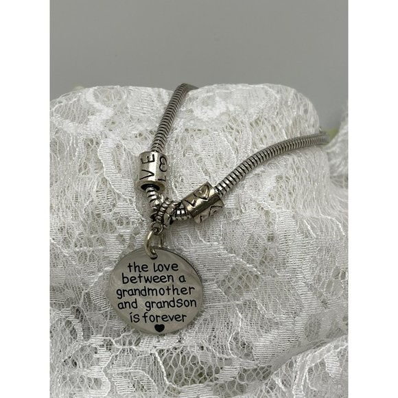 Grandmother / Grandson Saying Silver Tone Snake Chain Bracelet - Picture 2 of 7